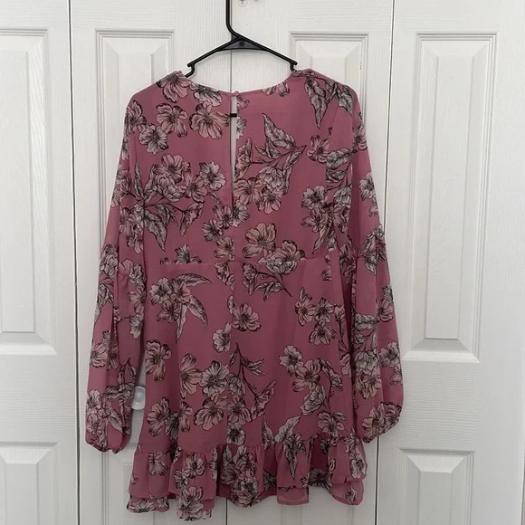 Forever 21 long sleeve pink floral boho mini dress medium - Picture 3 of 6